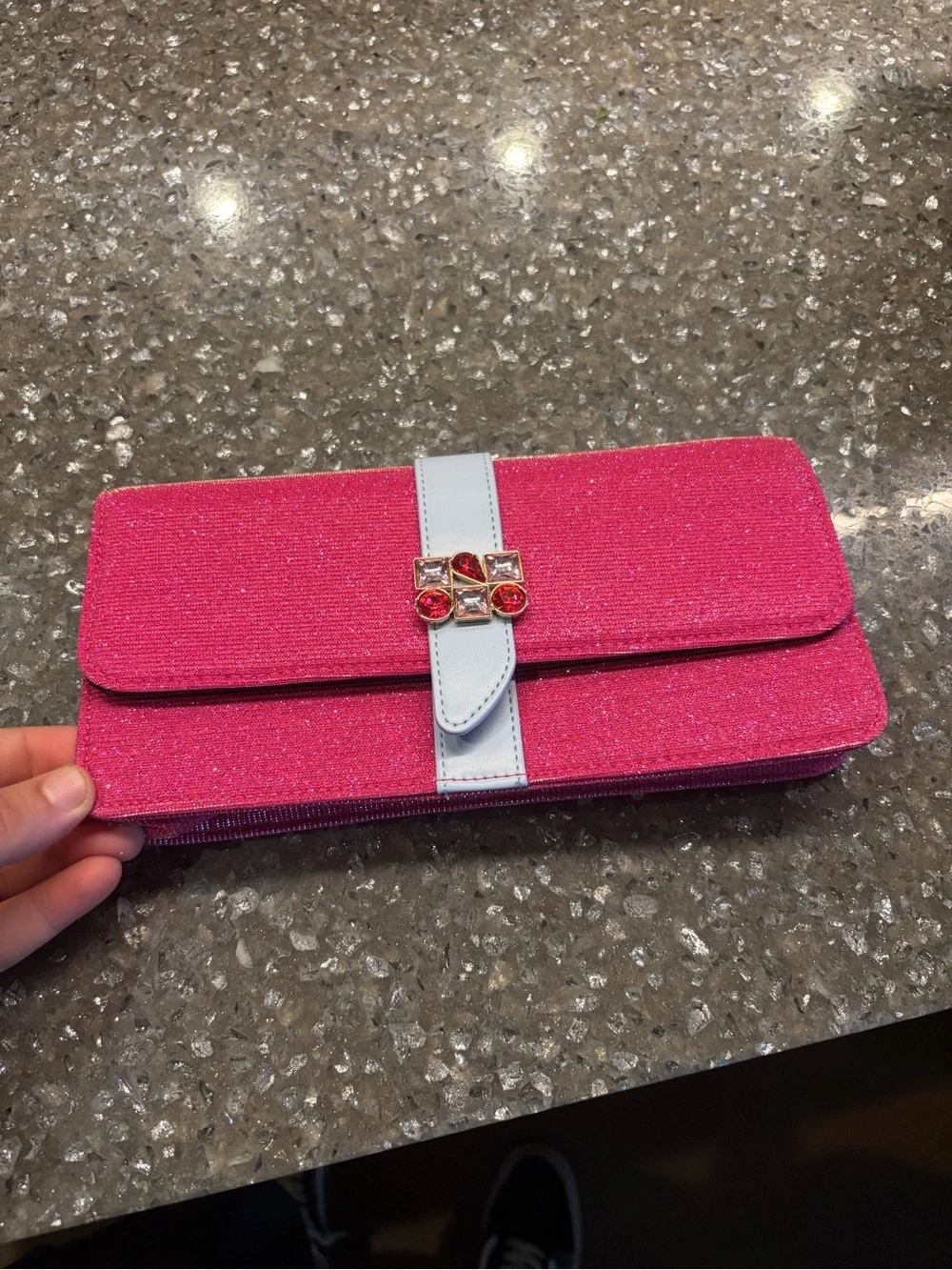 Caroline Herrera Good Girl Pink Glitter Women's Clutch Wallet with White Strap